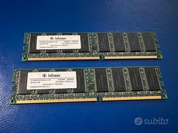2 Schede RAM mod.  Infineon 256 mb, DDR, 400, CL3