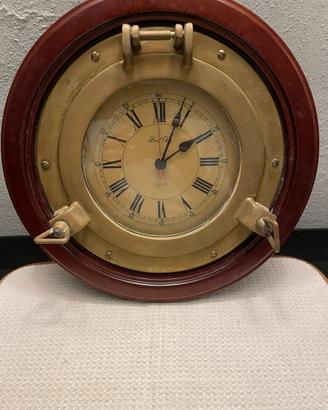 OROLOGIO OBLÓ DA PARETE IN OTTONE E LEGNO