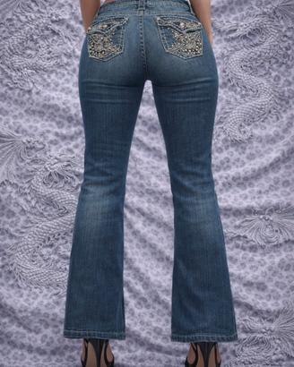 Jeans donna A.N.A. bootcut vita bassa Y2K strass