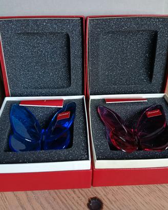 farfalle Baccarat originali in vetro rosso e blù 
