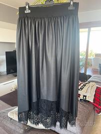 Gonna ecopelle e pizzo