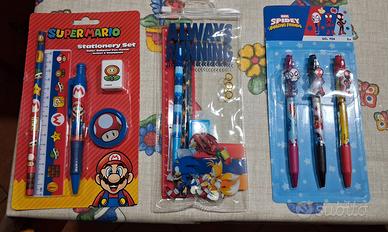 set cancelleria: SUPERMARIO+penne SPIDEY+SONIC 