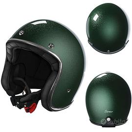 CASCO JET VINTAGE MOTO STORMER VERDE GLITTERATO