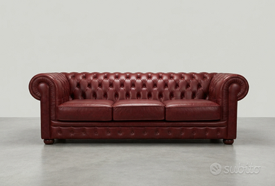 Chester 3 posti LETTO in pelle vintage lucida wine