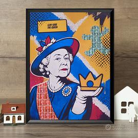 Quadro Pop Art Elisabetta II A3 con Francobolli