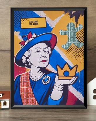 Quadro Pop Art Elisabetta II A3 con Francobolli