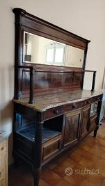 Credenza antica con specchiera e piano in marmo