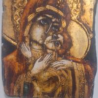 Icona sacra Madonna con bambino in stile bizantino