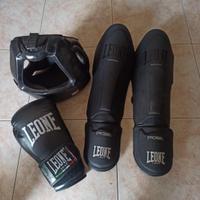 caschetto, parastinchi, e guantoni della Leone