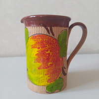 Caraffa terracotta parzialmente smaltato con decor