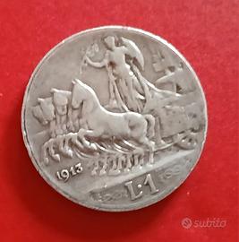 Moneta Argento 1 Lira 1913, non comune