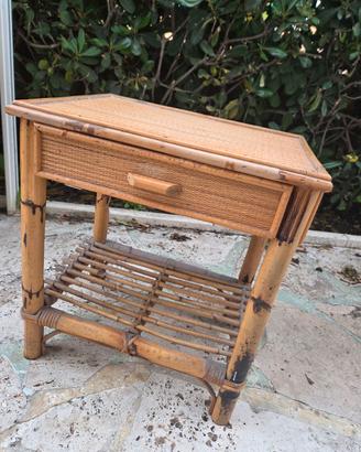 Comodino vintage bamboo rattan anni 70 stile tropi