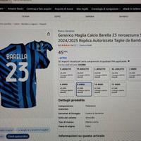 Maglietta Inter bambino 8 anni Barella