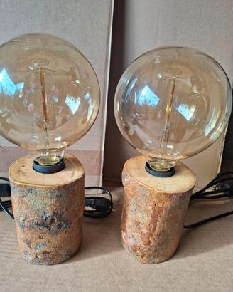 2 portalampade in base legno