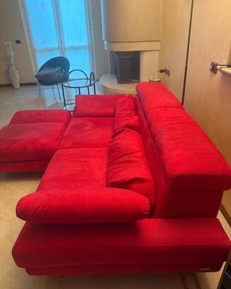 Divano angolare moderno rosso con penisola