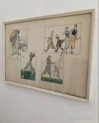 Stampa vintage giocatori golf cornice legno