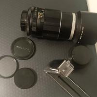 teleobiettivi asahi 135 mm e supporto pieghevole