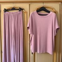 Completo coordinato a costine rosa/lilla antic