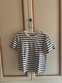 T-shirt Zara Righe Bianche Blu Donna