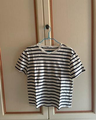 T-shirt Zara Righe Bianche Blu Donna