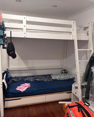 Ikea stora+malm 140x200 con 2 cassetti e 2 materas