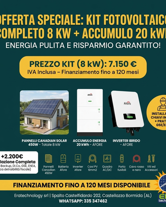 Kit Fotovoltaico 8 kW + Batteria 20 kWh -Completo