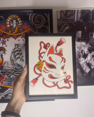 Tavola  Tattoo Flash - Maschera Giapponese Kitsune