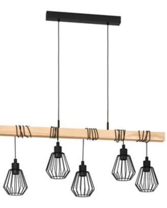 Lampadario stile industriale in legno e metallo