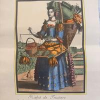 Stampa di antica incisione di venditrice di frutta