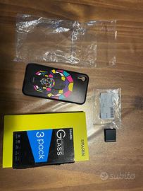 Cover IPhone XR, pellicola vetro e supporto auto