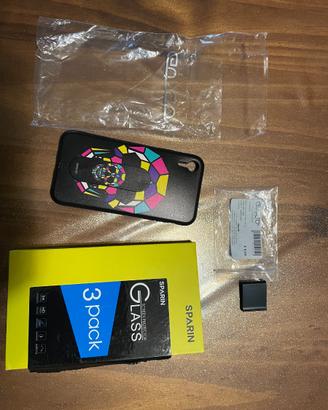 Cover IPhone XR, pellicola vetro e supporto auto