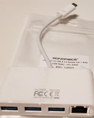 Adattatore USB-C 3xUSB 3.1 e Rj45 gigabit Ethernet