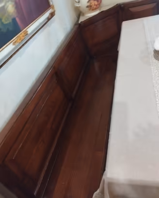 panca angolare +tavolo e 3 sedie in legno massello