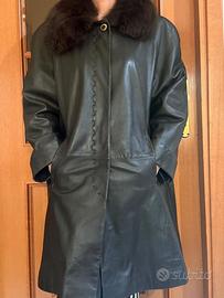 Giacca Elegante lunga vera pelle marrone scuro