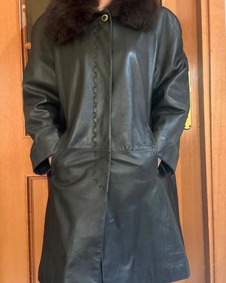 Giacca Elegante lunga vera pelle marrone scuro