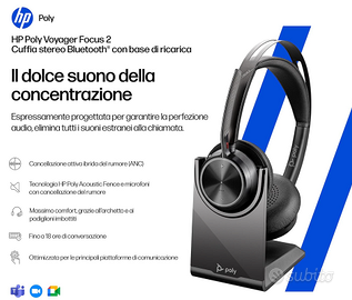 HP Poly Voyager Focus 2 USB A BT700 c/base NUOVE