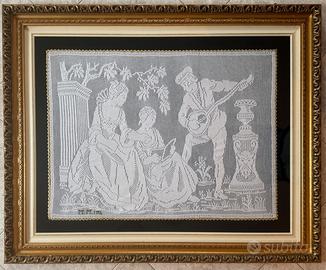Quadro in filè fatto a mano  – cornice dorata