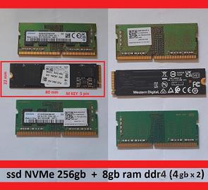 memoria 8gb ram ddr4 e ssd 256 gb nuovo WD