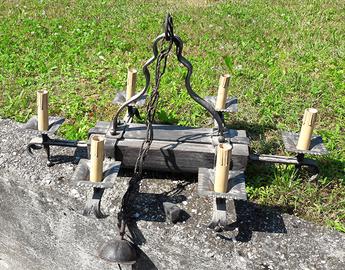 Lampadario in Ferro Battuto 6 Punti Luce Vintage