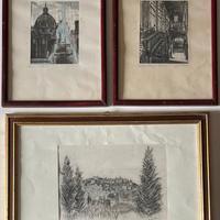 Tre quadri con cornice e vetro