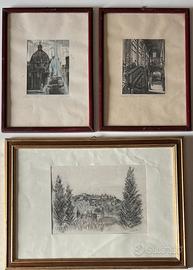 Tre quadri con cornice e vetro