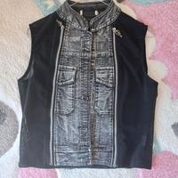 Gilet nero da donna in denim tessuto traforato L