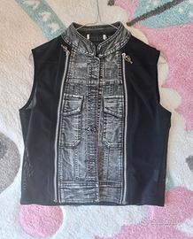 Gilet nero da donna in denim tessuto traforato L