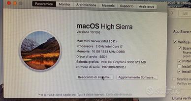 Mac Mini server mid 2011 16GBRam e 2 dischi SSD