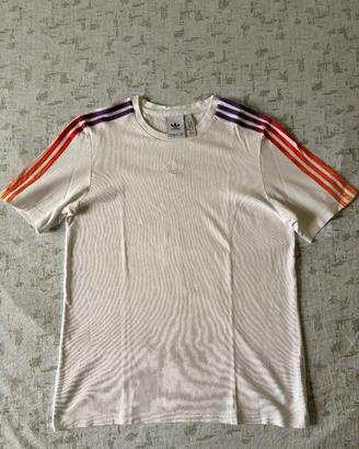 T-shirt Adidas bianca righe sfumate multicolor M