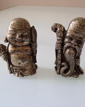 Coppia Statuine Orientali Laminate Argento