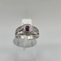 Anello Oro Bianco 18 Kt, Rubino e Diamanti