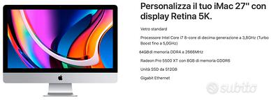 iMac 5K Retina 27" 2020, Intel i7, RAM 64GB, 512GB