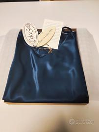 sottoveste in pura seta blu tg 48