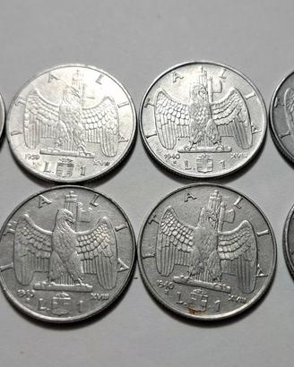 8 monete 1 Lira Impero Vittorio Emanuele III